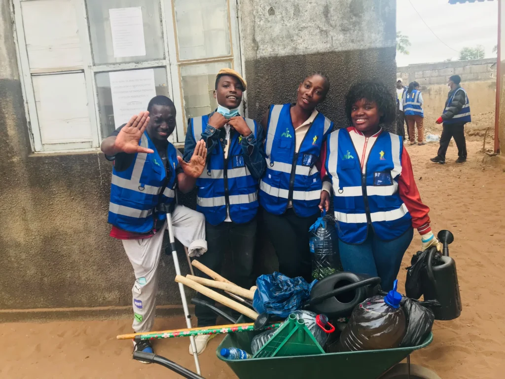 Volunteers equipped before a community activity